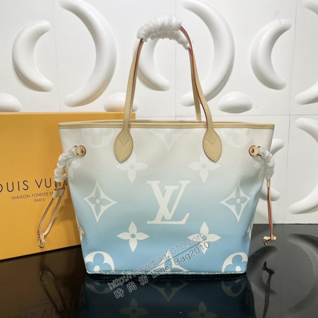 LV專櫃新款女包 路易威登Neverfull中號Tote包 漸變藍彩色 M45678 LV新款購物袋  ydh4252